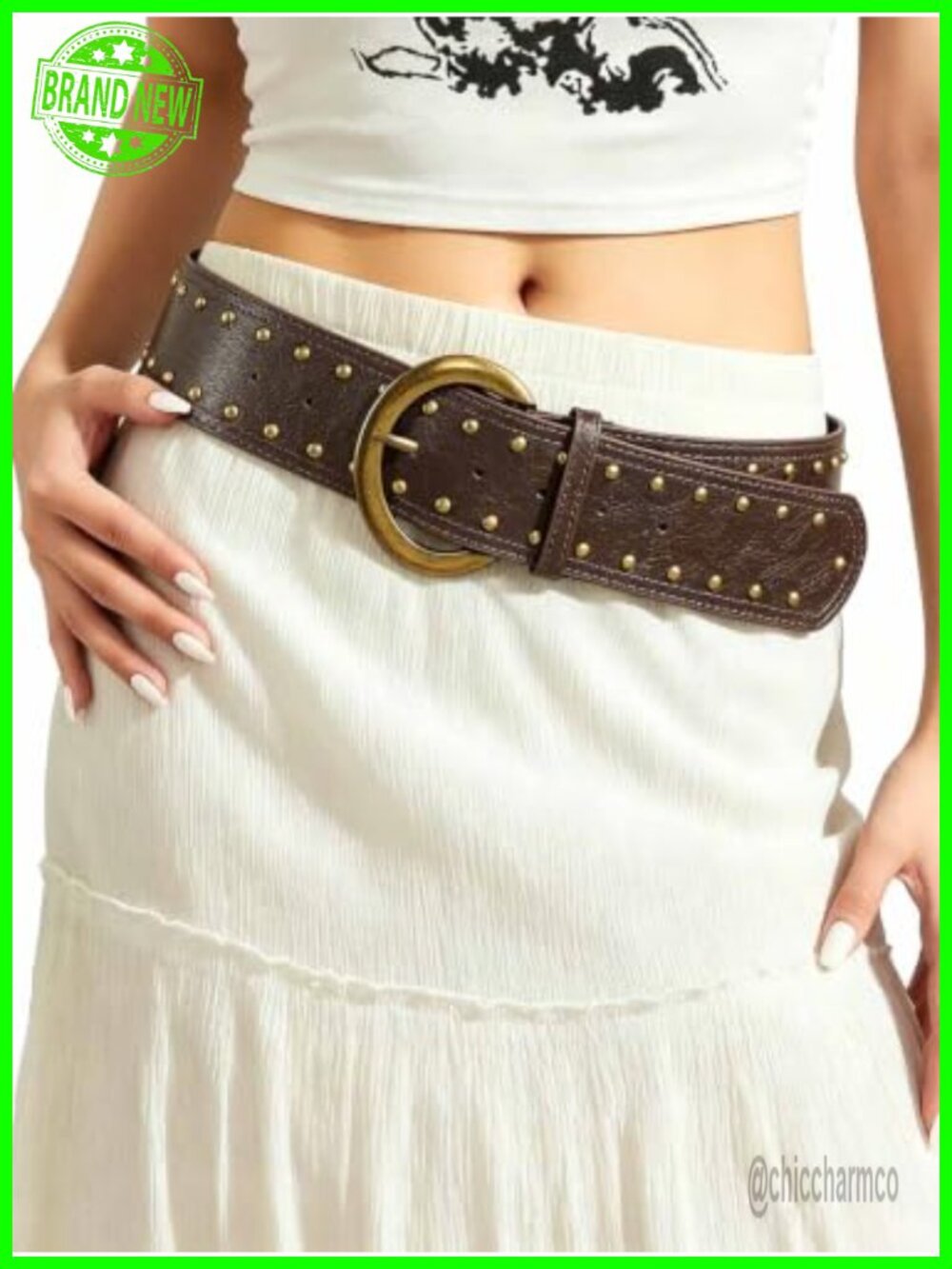 Faux Leather Wide Western Belt with Oversized Metal Buckle